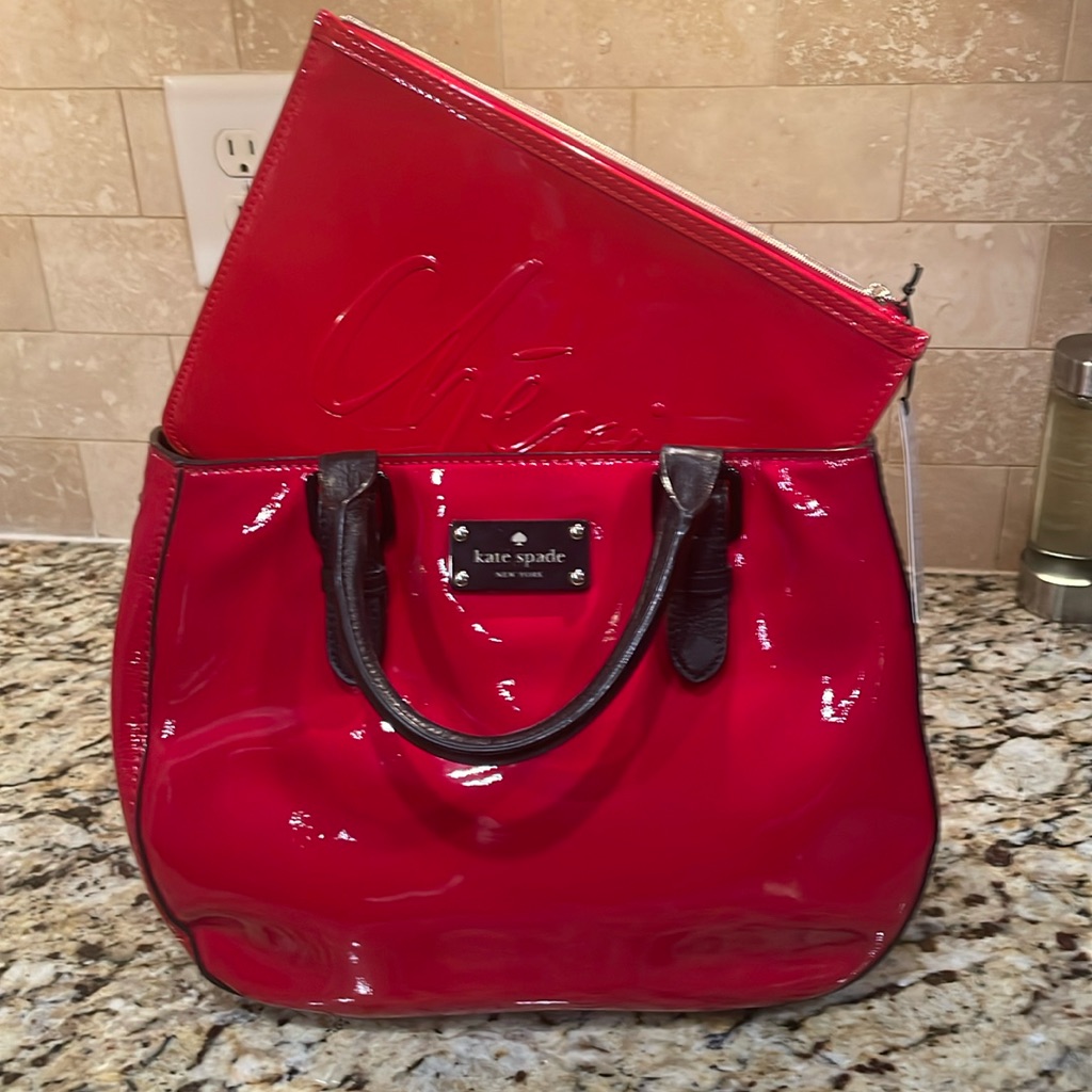 Kate Spade Red Patent Leather Bag And Fragrances Bag Bundle